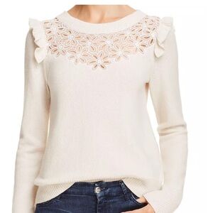 Rebecca Taylor Cream Sweater with Floral Lace